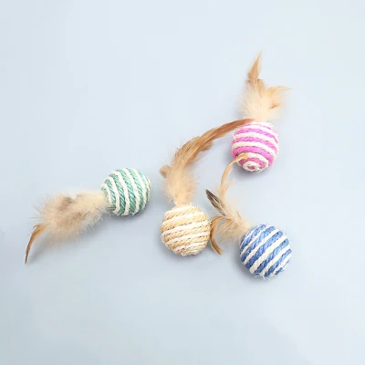 Giocattoli Cat a sfera sisal in piuma all&prime;ingrosso, intrecciati colorati resistenti allo scratch Sfere