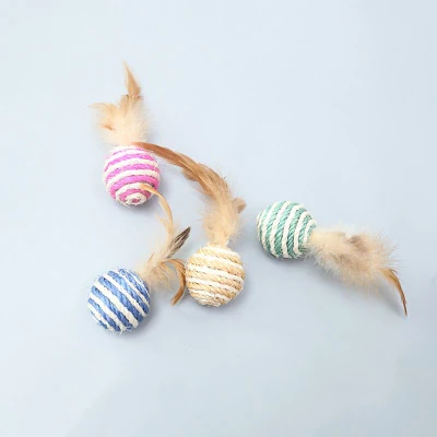 Giocattoli Cat a sfera sisal in piuma all&prime;ingrosso, intrecciati colorati resistenti allo scratch Sfere