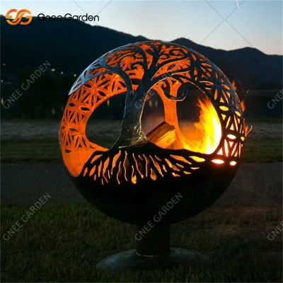 Esterno Campeggio Corten acciaio albero sfera fuoco Pit
