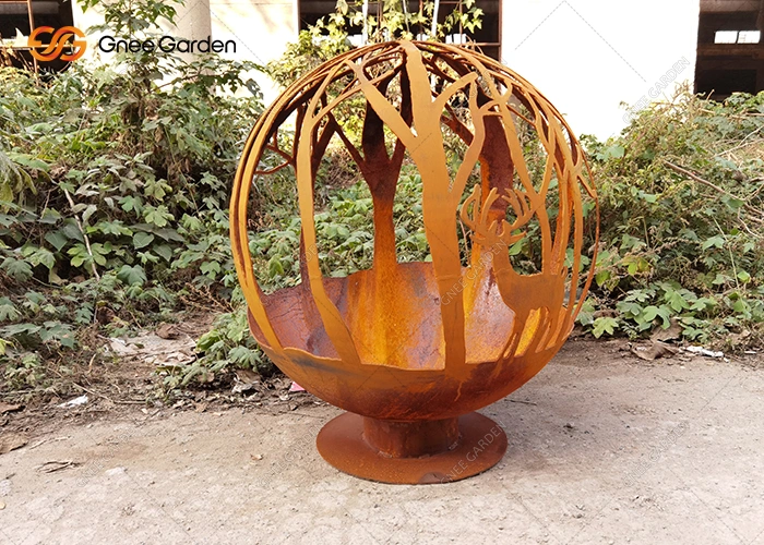 Fire Ball Laser Cut Rust Customized Corten Steel Sphere