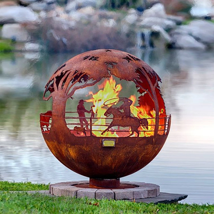 Elegant Design Rusty Outdoor Large Metal Fire Ball in Corten Steel