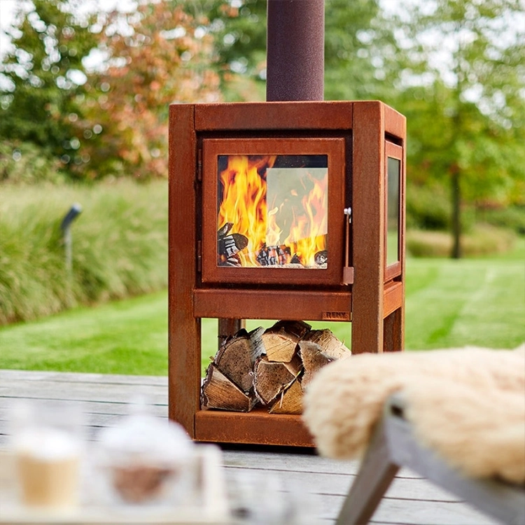 Wood Burning Corten Steel Freestanding Outdoor Fireplace