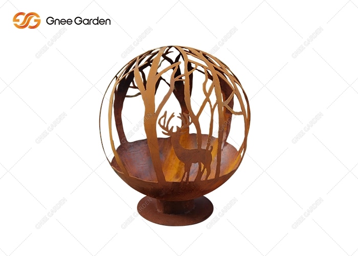 Fire Ball Laser Cut Rust Customized Corten Steel Sphere