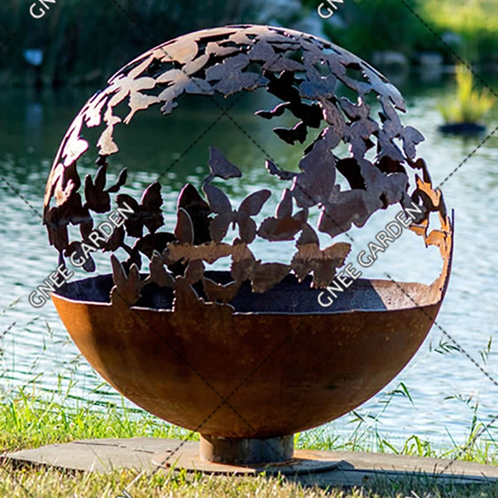 Industrial Style Corten Steel Fire Ball for Outdoor Living Fire Sphere