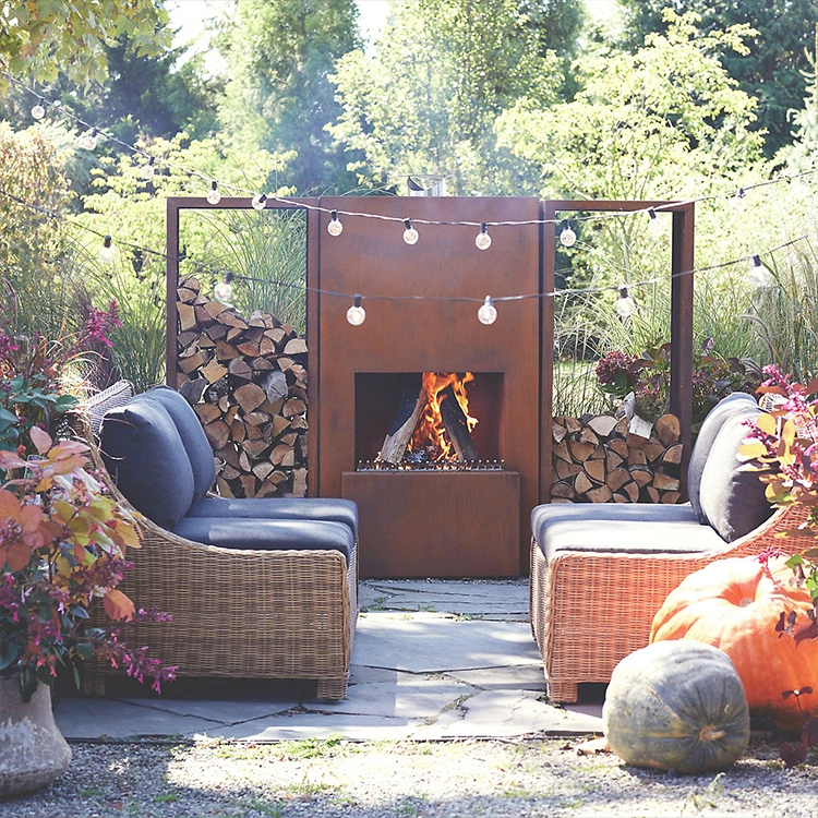 Wood Burning Corten Steel Freestanding Outdoor Fireplace