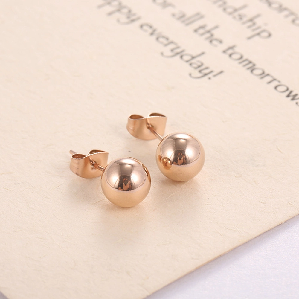 Simple and Versatile Stainless Steel Glossy Round Bead Stud Earring Rose Gold Plated Geometric Ball Earrings Jewelry for Women