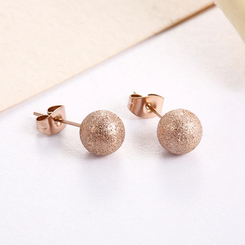 Korean Minimalism Rose Gold Plated Geometric Ball Earring Stainless Steel Frosted Round Bead Stud Earrings for Women