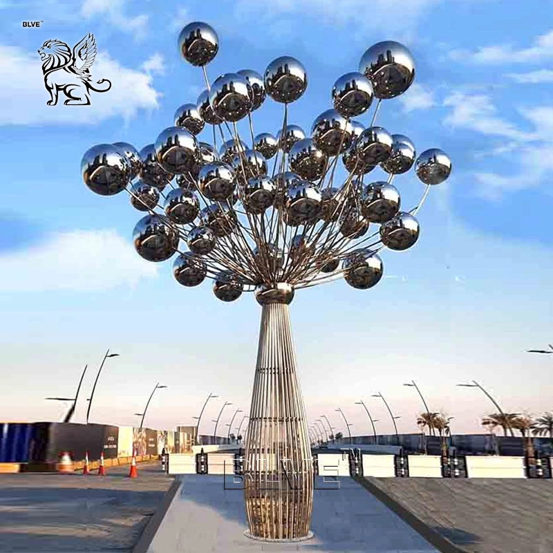 Factory Outdoor Large Modern Abstract Art Metal Polishing Ball Garden Stainless Steel Tree Sculpture