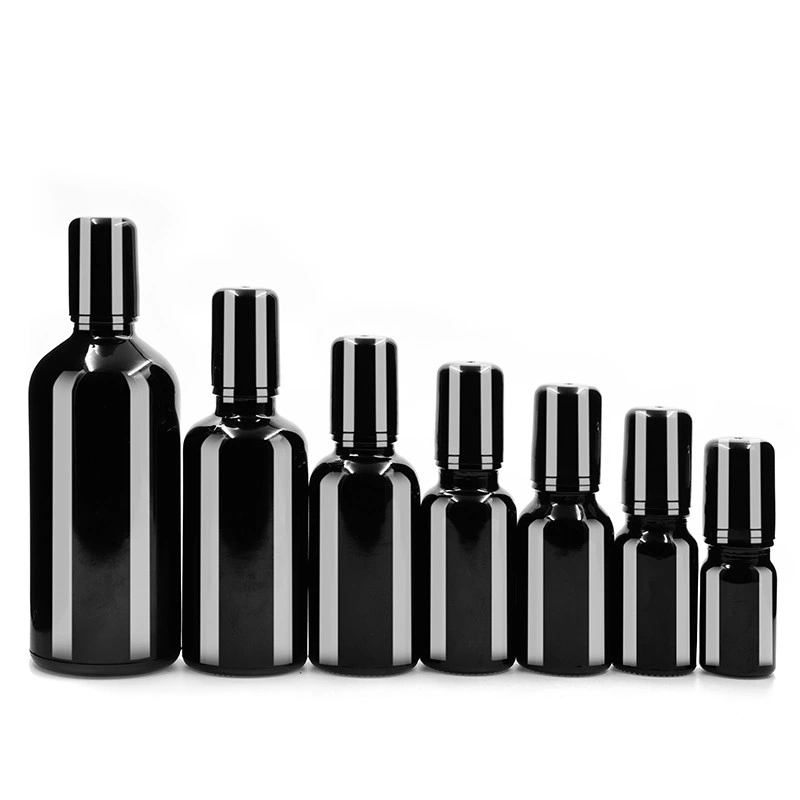 Hot Sale 5ml 10ml 15ml 20ml 30ml 50ml 100ml Black Glass Roll on Bottle with Stainless Steel Roller Ball Popular Roller Bottles