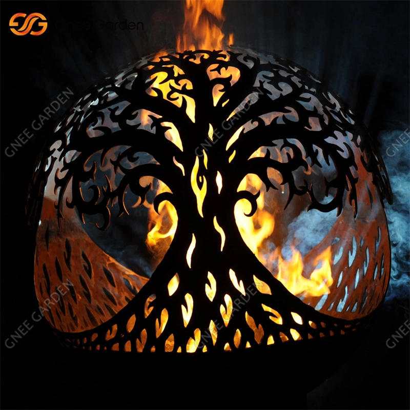 Outdoor Camping Corten Steel Tree Sphere Fire Pit