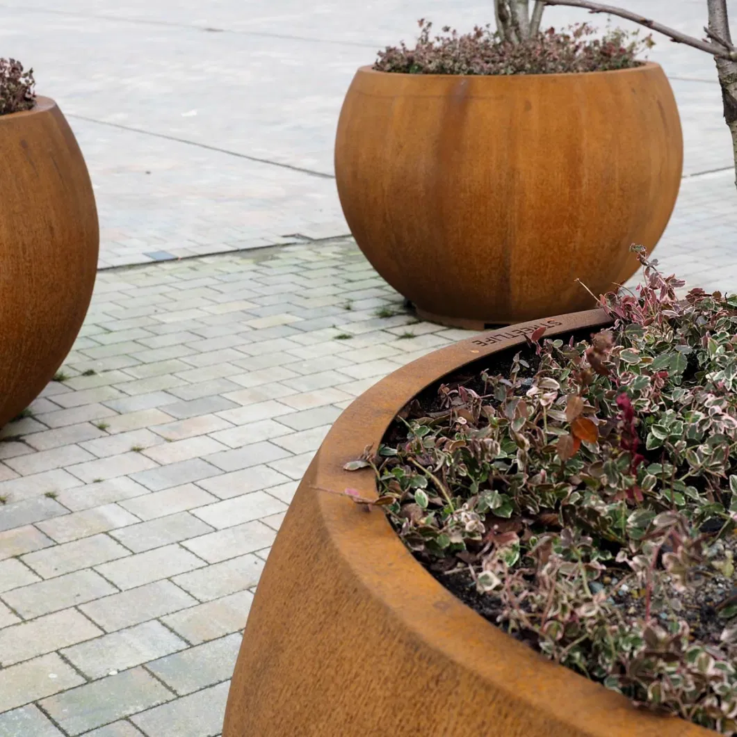 Large Planter Garden Round Corten Steel Ball Flower Pot