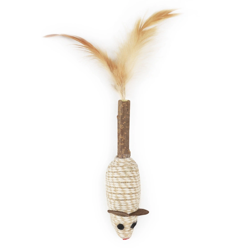 Feathered Wooden Polygonum and Twine Rope Mouse Ball Cat Toy