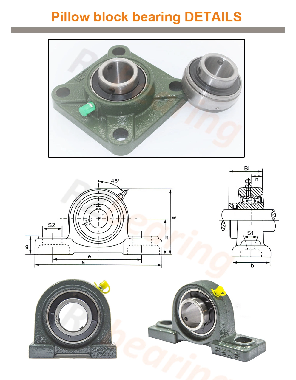 Bearings Roller Ball Bearing Heavy Duty Insert Bearings Pillow Blcok Bearings with Chrome Steel Gcr15 UCP208