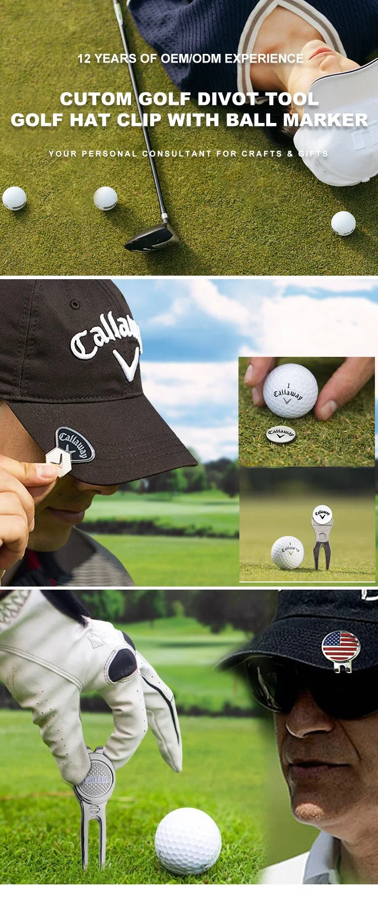 Cheap Customize Metal Magnet Hat Clip with Ball Marker Golf Equipment