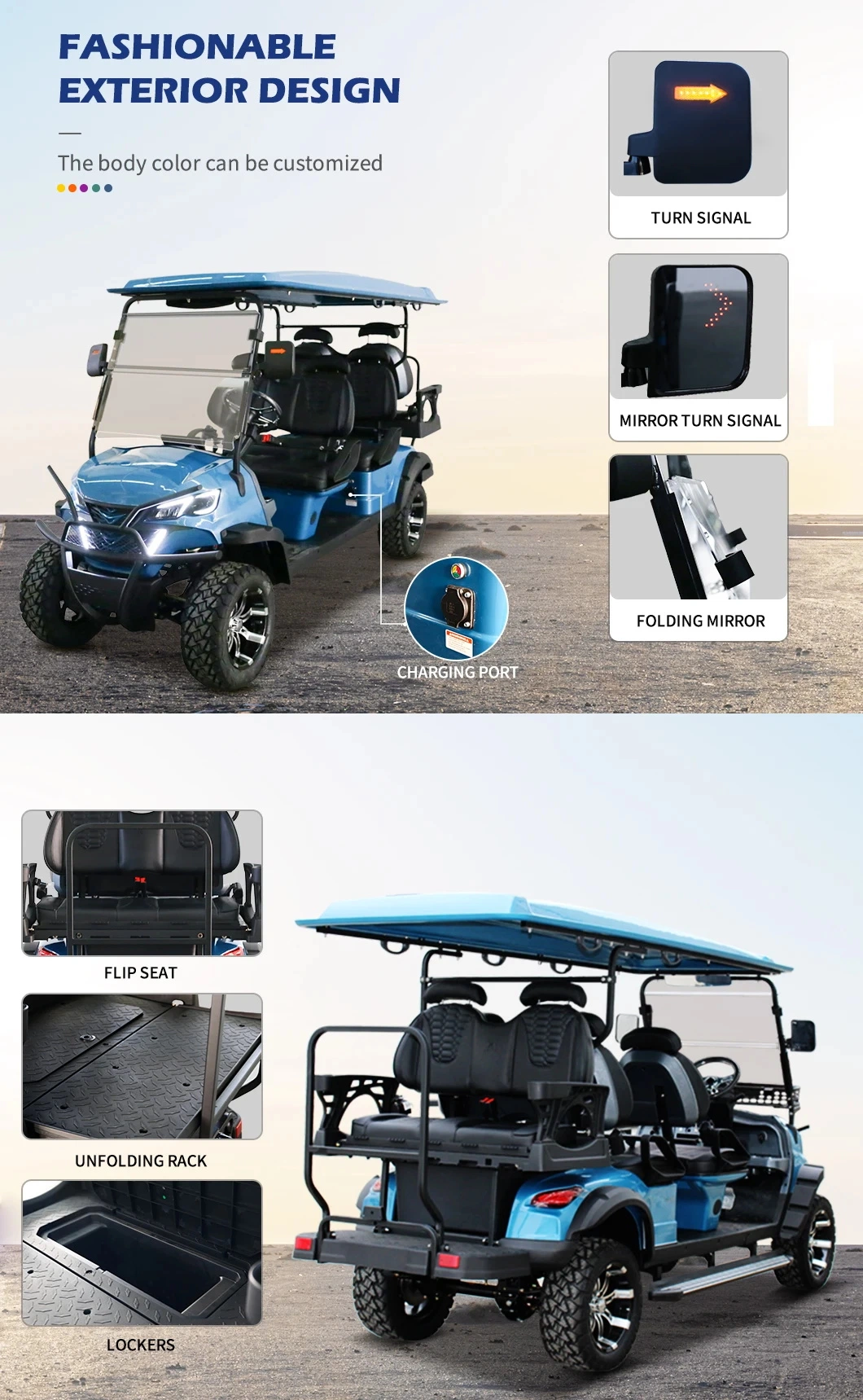 4 Wheel Lithium Powered Electric Hunting Golf Cart Electric Buggy Car Street Legal Golf Cart Utility Vehicle