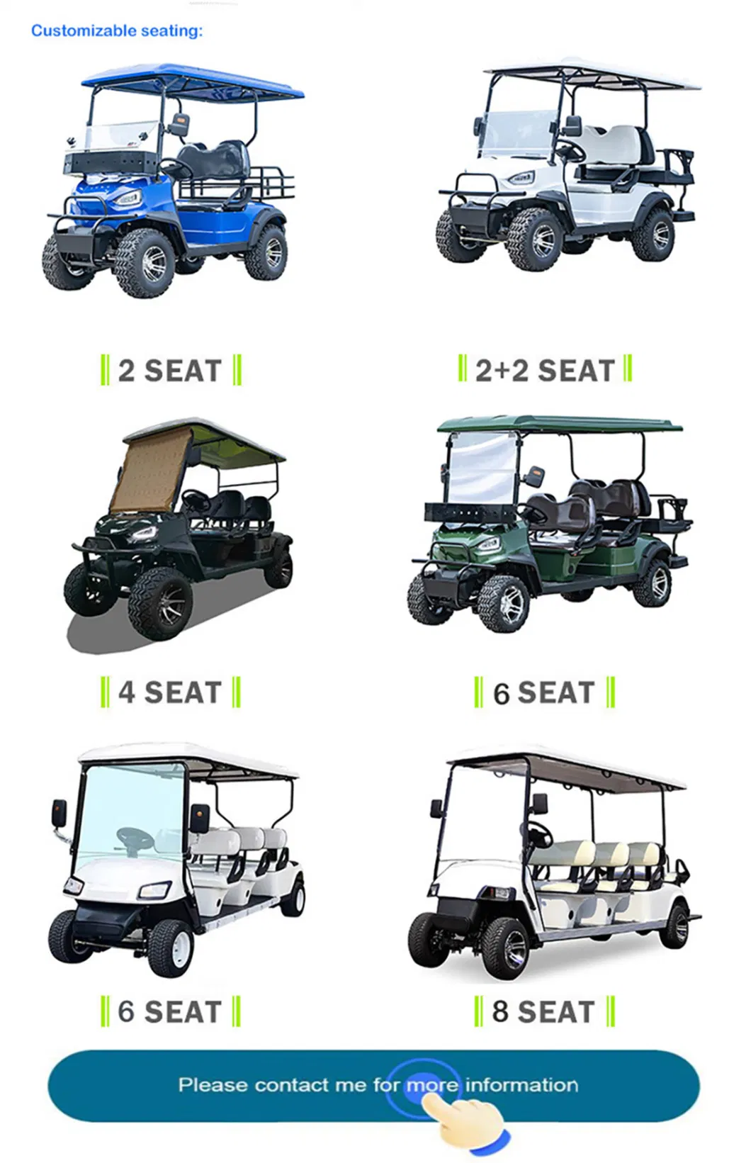 4+2 Seater Fashion Design off-Road Legal Golf Club Cart with Large Capacity Battery