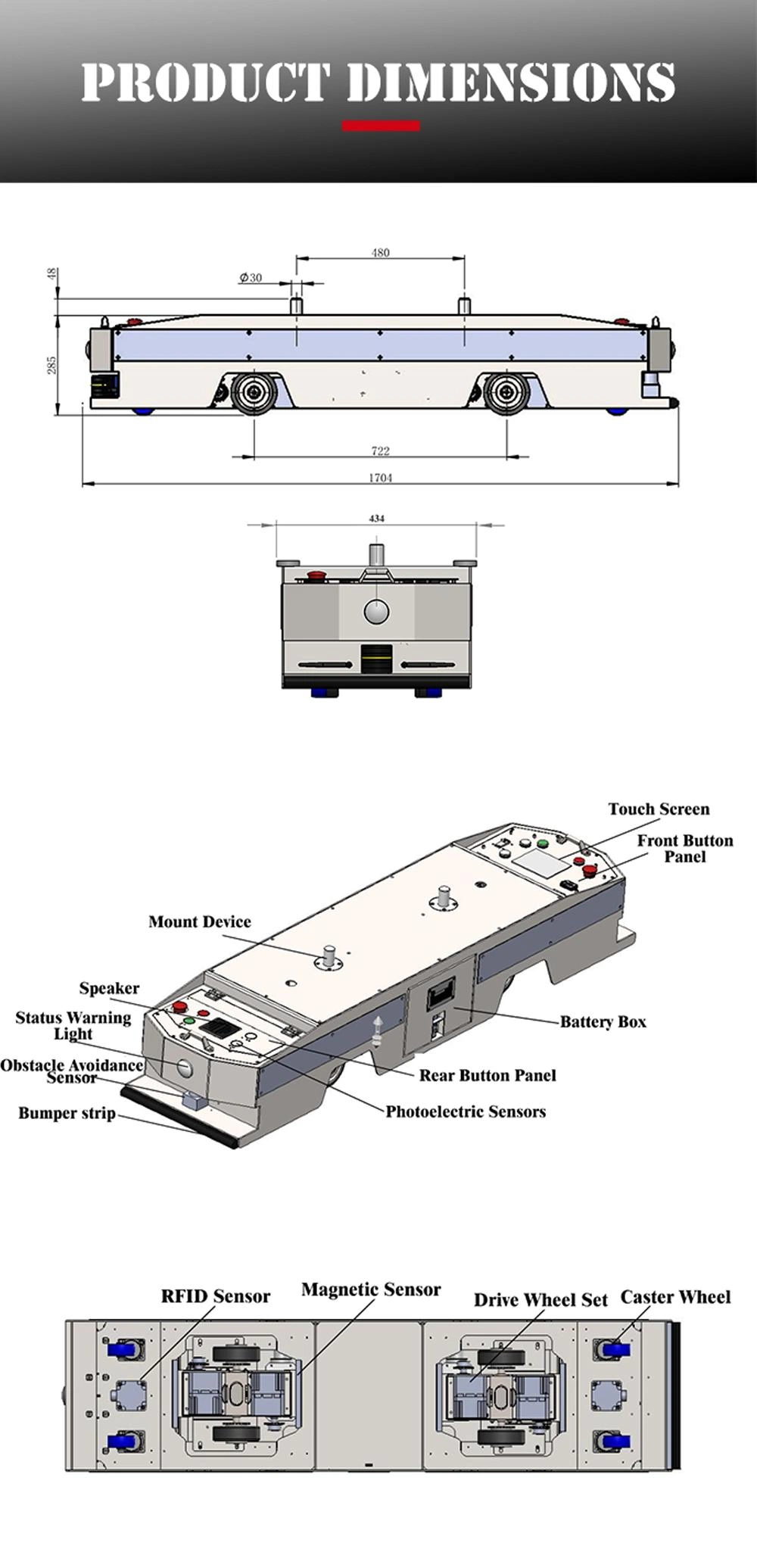 Can Be Customized 600kg Heavy Load Capacity Lurking Agv Robot Warehouse Way Agv Automated Guided Vehicle with Fast Robot Chassis (TZAGV-LB01)