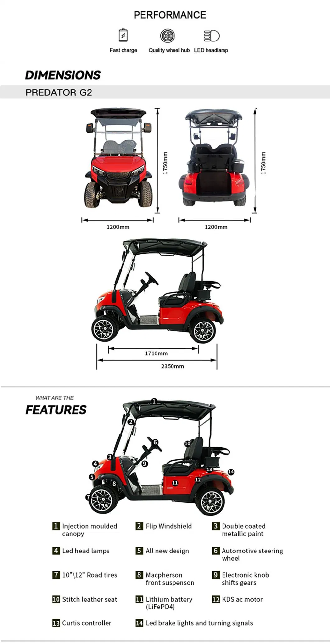 Super Quality Golf Cart 2 Seats Predator G2 Electric Golf Car