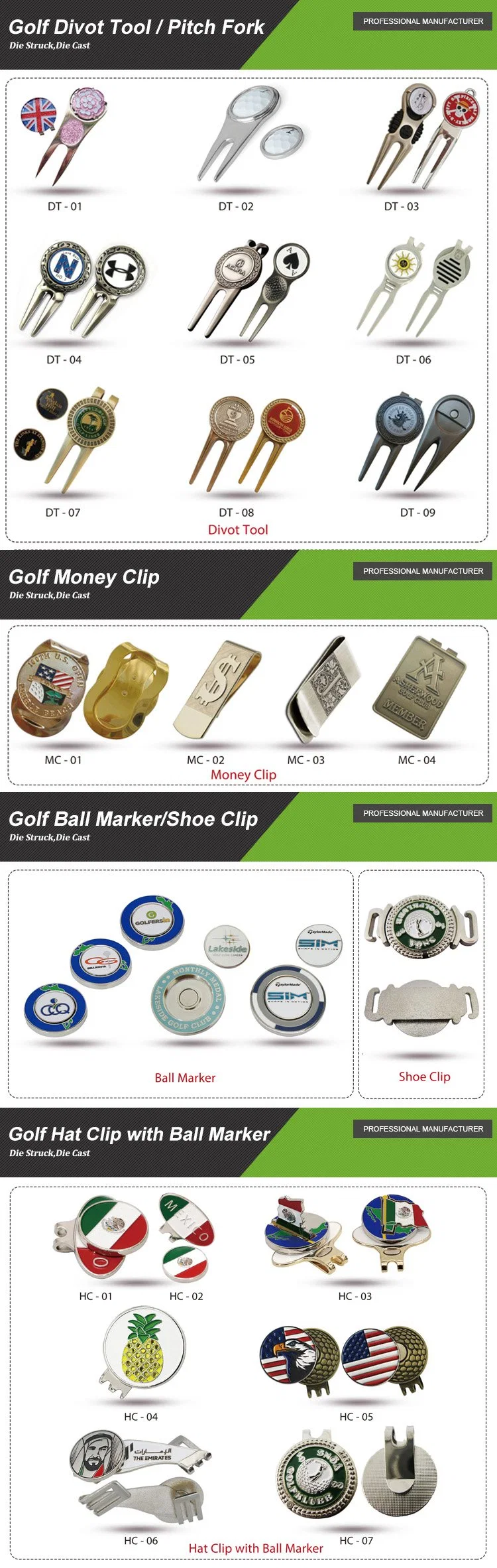 PGA Tour Green Scorecard Holder Club Wood Driver Bag Tour Custom Blank Magnet Repair Golf Divot Tool