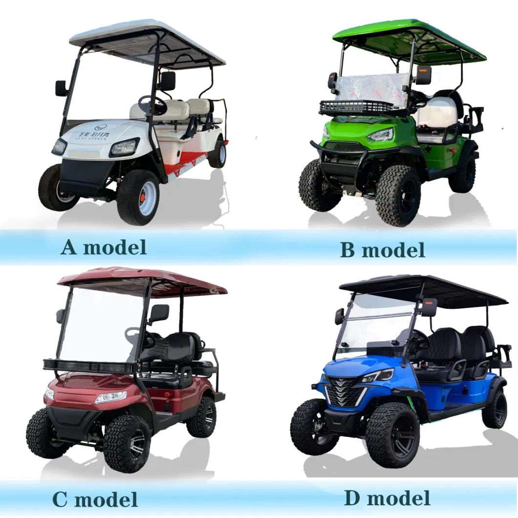 China Manufacturer Brand New Design 4 Seat Sightseeing Bus Club Cart Lead Acid/Lithium Battery 48V/60V/72V 2, 4, 6, 8, 10 Seats/Seater Hunting Golf Cart