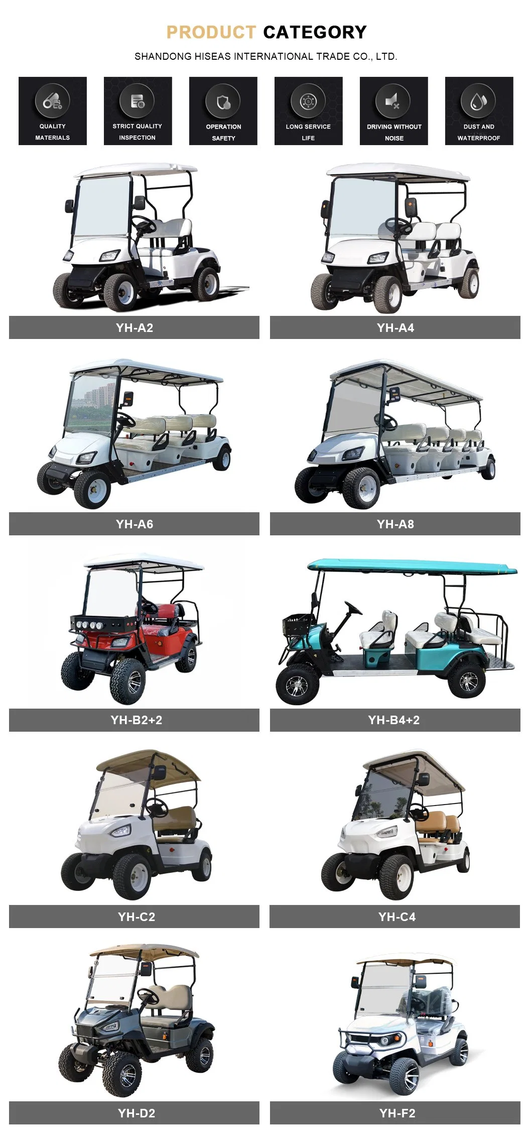 Factory 2+2 Seat Sightseeing Bus Club Cart 48V Lithium Battery Electric Golf Buggy Hunting Cart Electric Vehicle