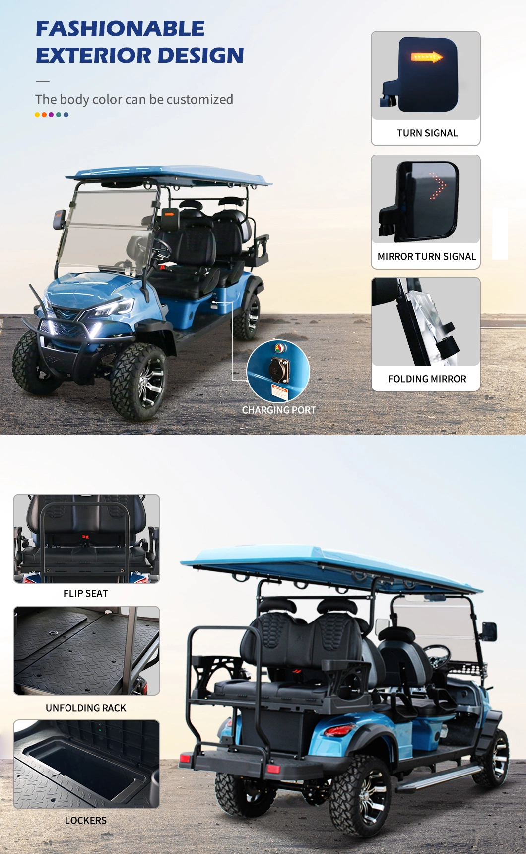 Wholesale Street Legal Antique 4+2 Seat 4 Wheel Drive Electric Lithium Golf Carts Electric Car