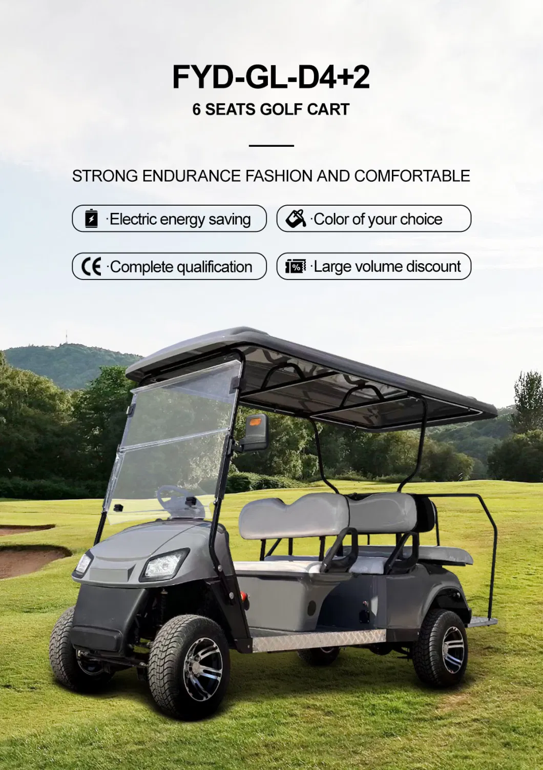 Best Custom Color Logo Battery Operated 4 Wheel Buggy Transport Passenger 4+2 6 Seats Seater Hunting Buggy Small Golf Go Car Electric Mini Cart with AC Motor