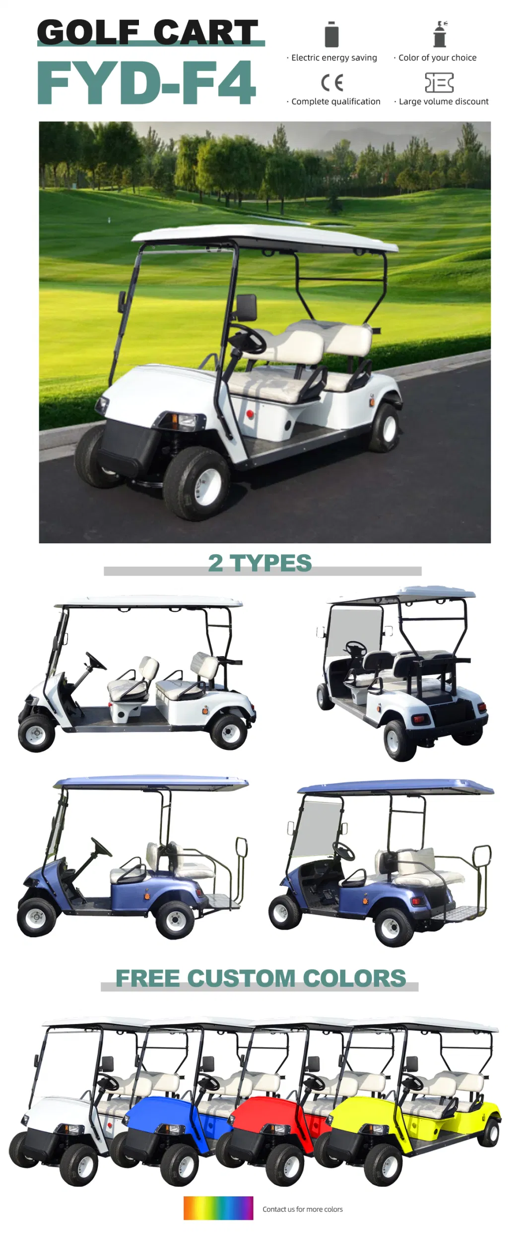 4 Seat 2 Row Large Storage Space Vintage Golf Carts for Sale