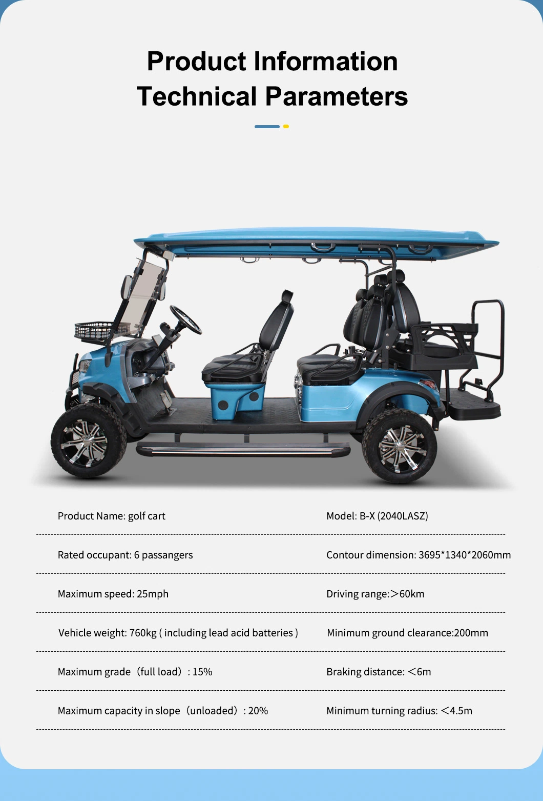 2023 New Model Style Bx 4+2 Seat Sightseeing Bus Club Cart Electric Golf Buggy Hunting Cart with CE DOT New Energy Vehicle