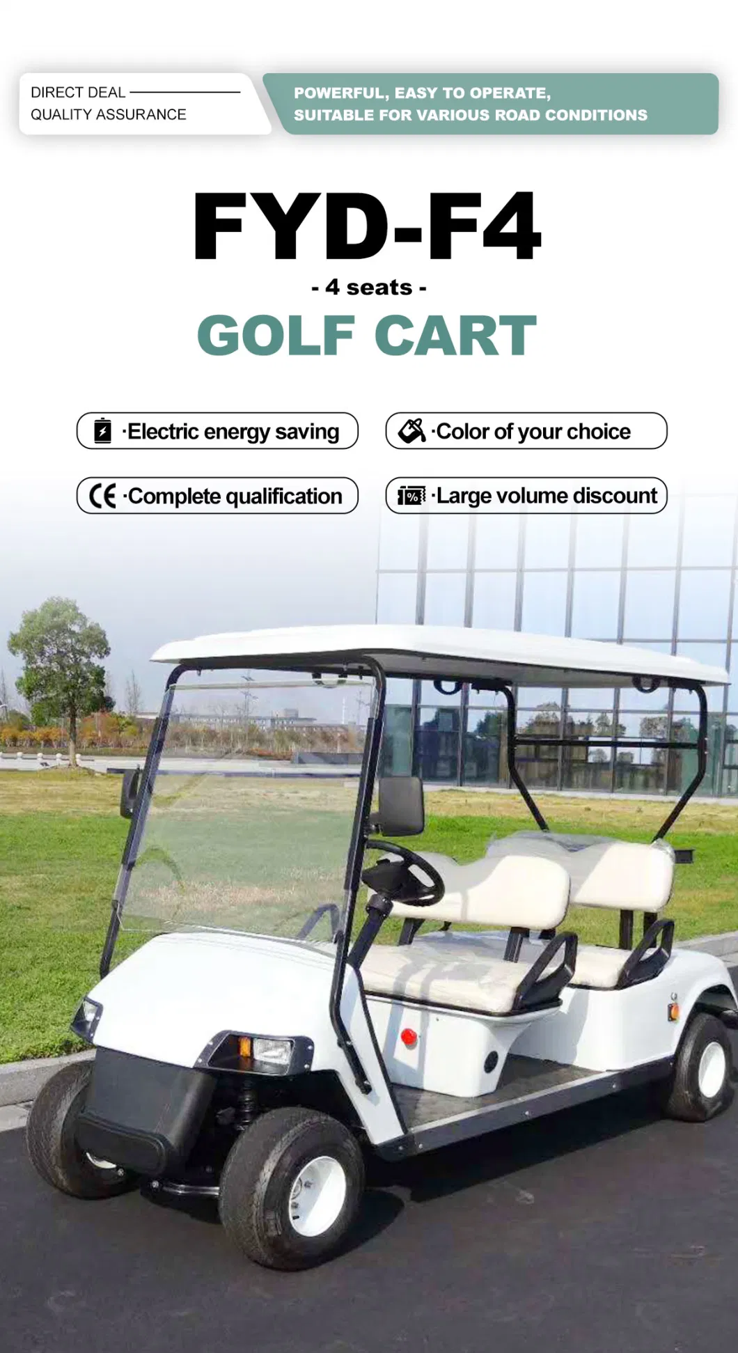 Electric Golf Cart for a Fun and Eco-Friendly Ride: 4 Seats, 4 Wheels, 80km Range and 30km/H Speed