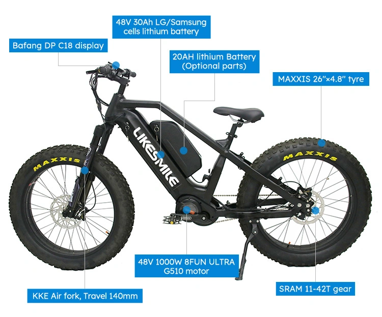 AMD1000-2 Dual Battery Hunting Bikes Power Electric Fat Tire Bike 48V 1000W Electric Vehicle