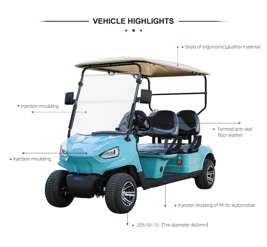 48/60/72V 4/5/7kw Lifted Solar Panels 4+2 Seater off Road Electric Golf Cart