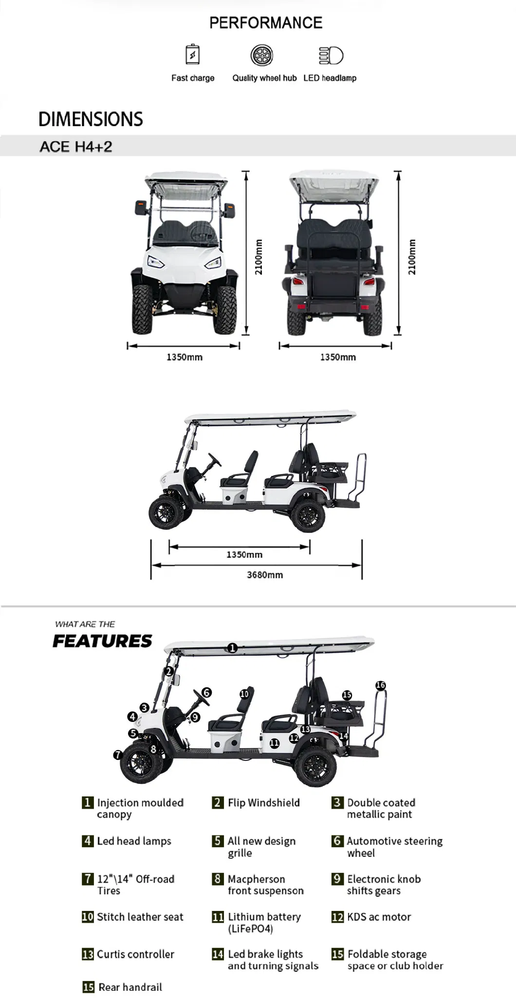Best Services 6 Seater Competitive Price Ace H4+2 Electric Golf Cart