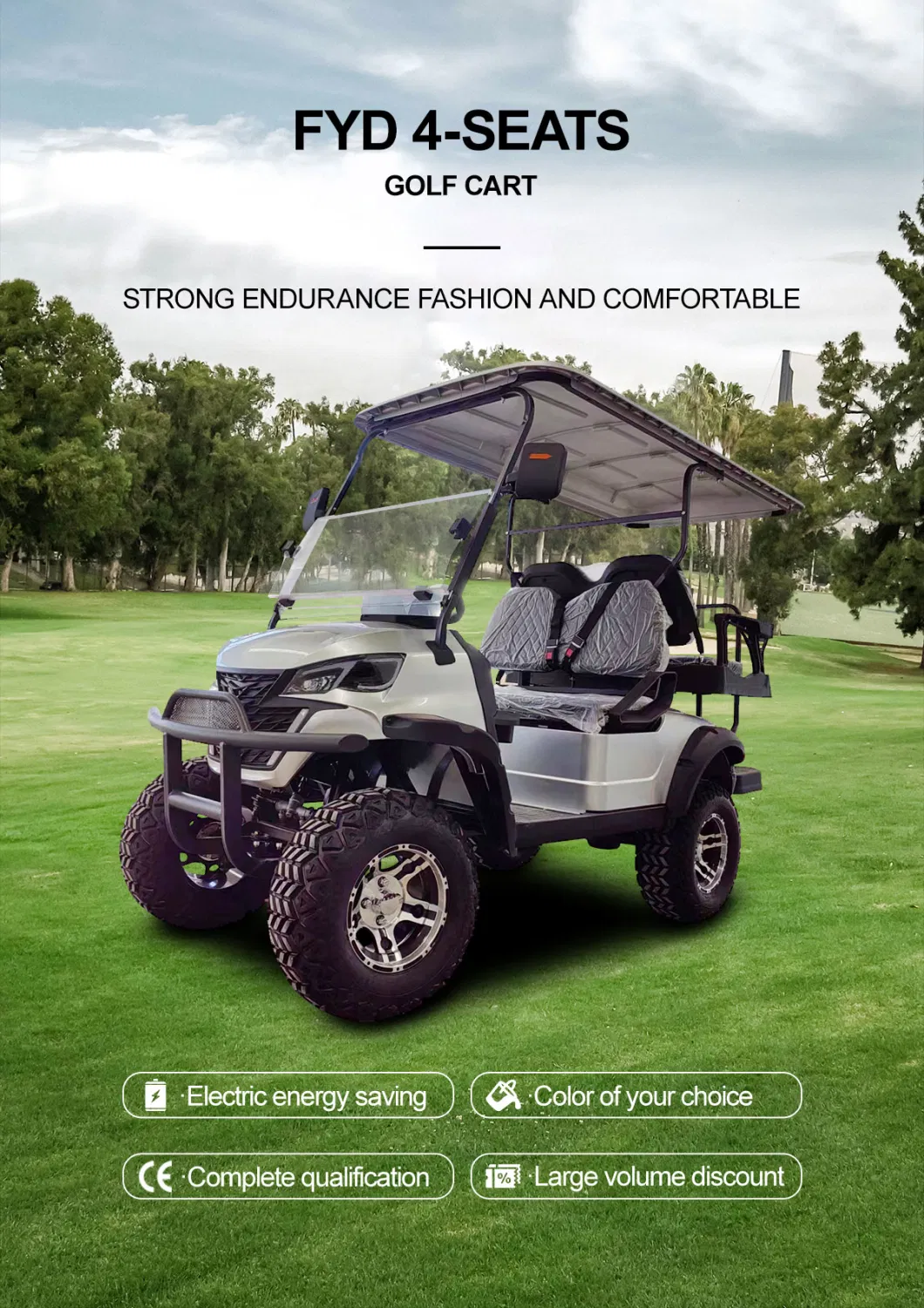 Cheap 2+2 Seater Buggy Golf Course Airport Mobility Scooter 4 Wheel Drive Electric Silver Golf Cart off-Road Vehicle for Sale
