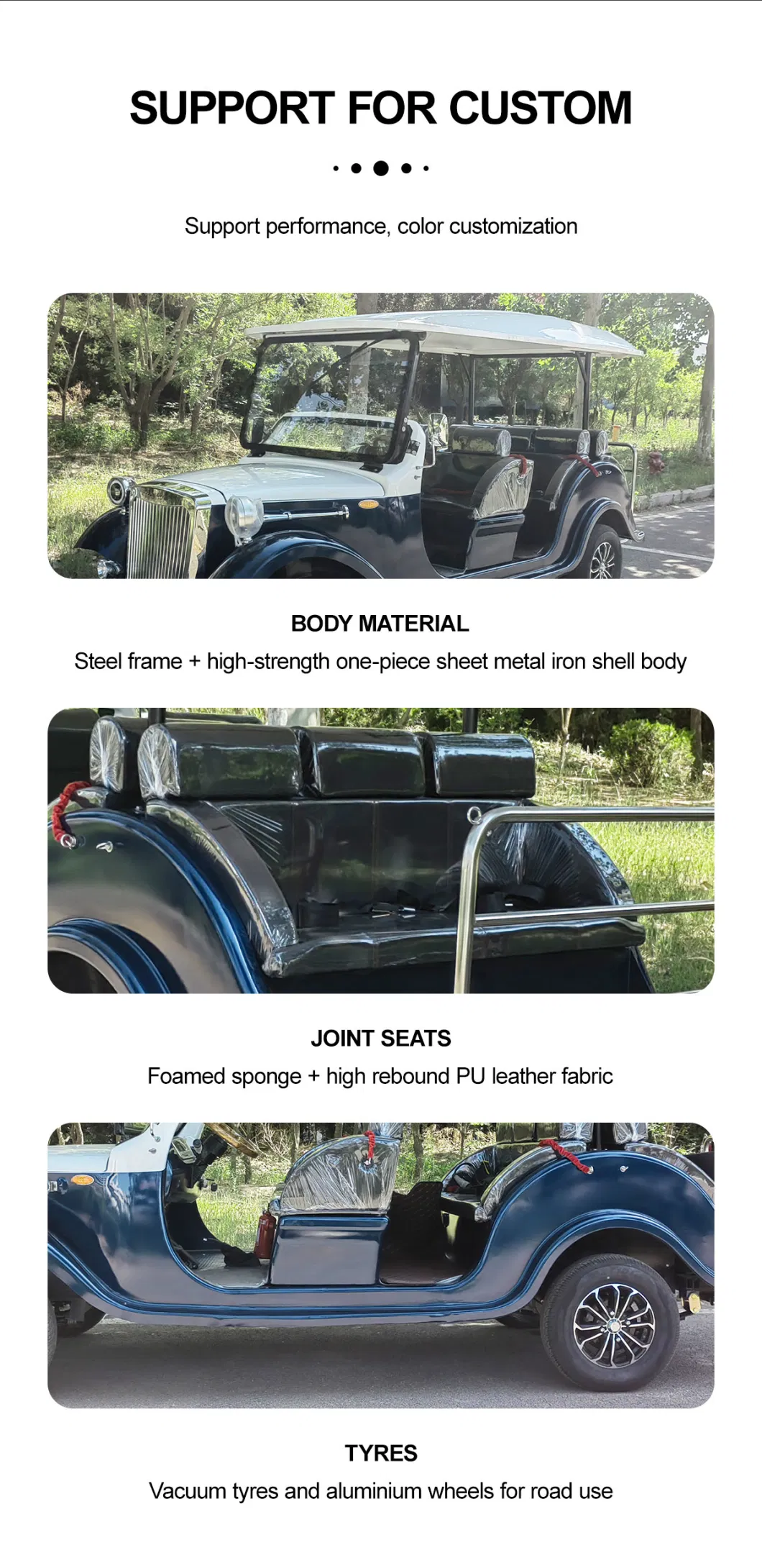 Best Free Color Custom 8 Seats Tourist EV Transport Sightseeing Vintage Bus Utility Vehicle Tour Electric Motorized Power Classic Retro Car Price for Sale