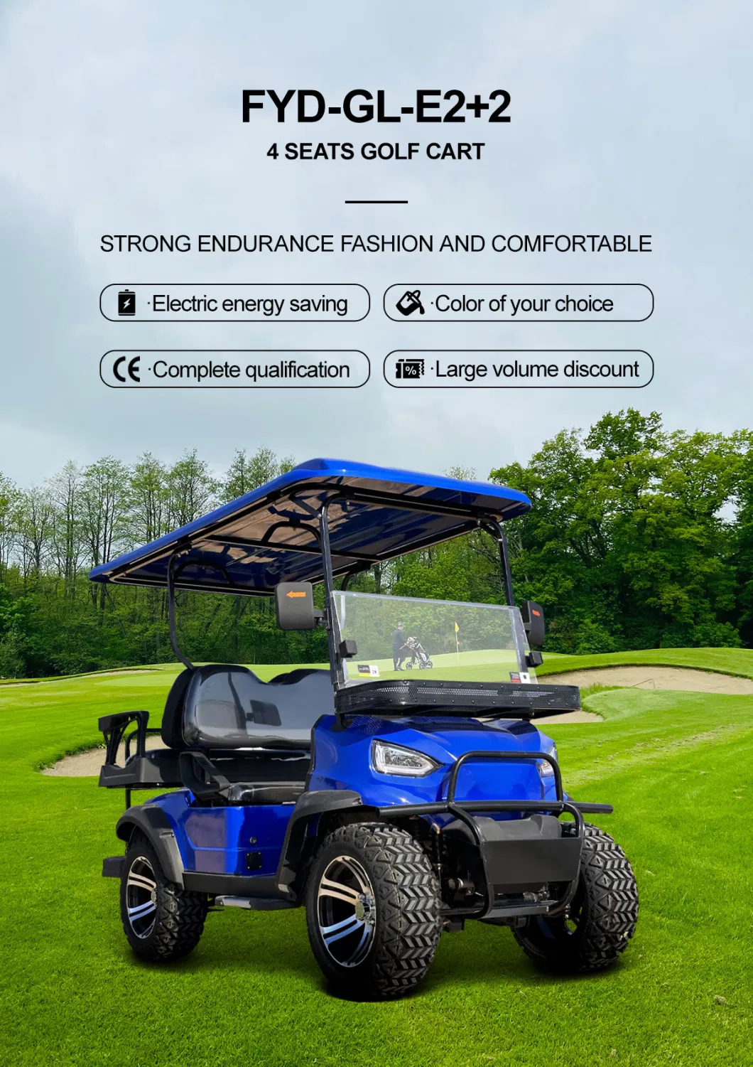 Wholesale Custom Utility Hunting Luxury Sport The Village Fast Golf Carts Blue Green Battery 4 Wheel 2+2 Passenger Electric Cheap Small Mini Cart with 4 Seats