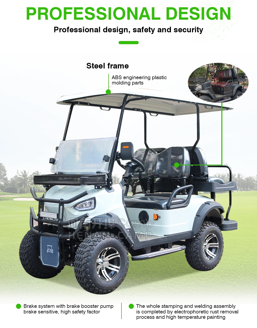 4 Seats Maintenance Free Batteries 48V 100ah 3kw AC Motor Electric Golf Cart