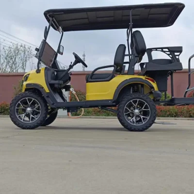 Precio al por mayor 4 asientos Club Car 4 ruedas neumáticos grandes Batería de litio baratos carros de golf eléctricos 6 plazas