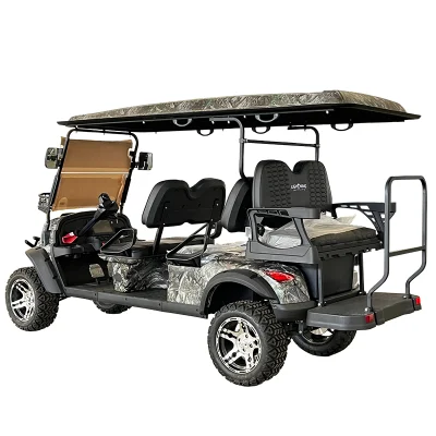Carrito de golf eléctrico de caza con asientos personalizados, antiguo, legal para circular por la calle, con capacidad para 4+2 personas, equipado con batería de litio.