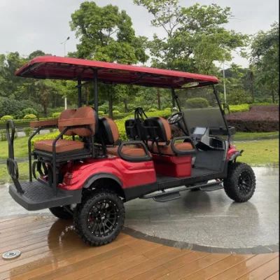 OEM Mayorista 6 asientos eléctrico utilidad Golf Carro levantado Golf Cart 4 freno de disco de rueda 10 pulgadas TFT IP66 CarPlay Mostrar carrito de golf