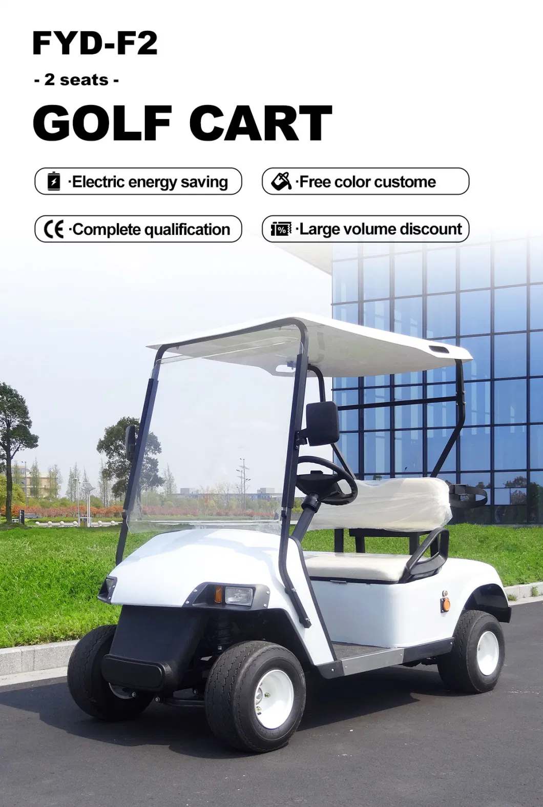 2 Passenger Electric Carts Motorized Agriculture Utility Lithium Battery Golf Cart with Large Cargo Space
