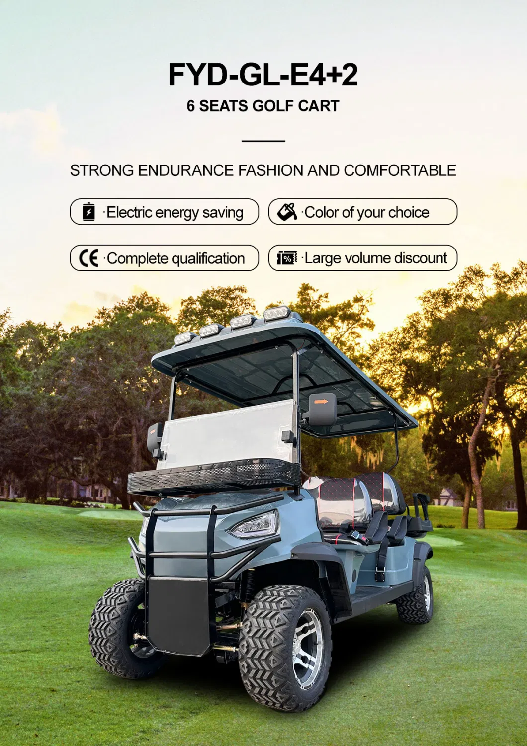 Wholesale Single Seat 6 Passenger New Hunting Electric Road Legal Golf Airport Buggy Price with off-Road Tire