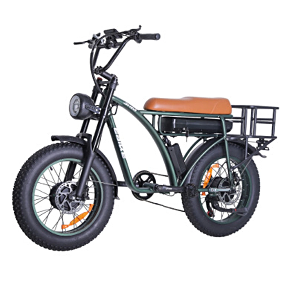 48V 2000W Front and Rear Motor Dual Drive Electric Vehicle with Basket Retro off-Road Fat Tire Electric Assist Bicycle with 18.2ah Battery