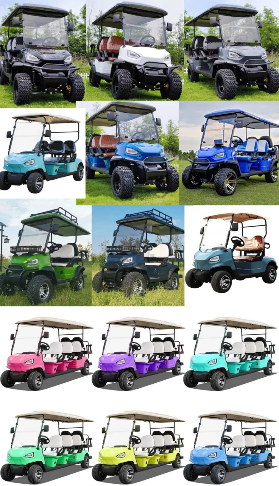 CE Approved 4 People Electrical Golf Cart with off Road Tyres Front Bumper and Front Basket Electric Hunting Car for Sale