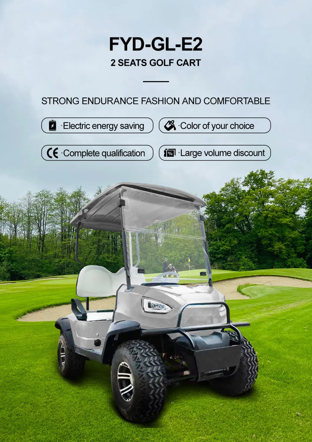 Free Color Custom 2 Seat Advanced Motorized Utility Small Golf Buggy Price with Large Storage Space Can Put Golf Trolley Bag