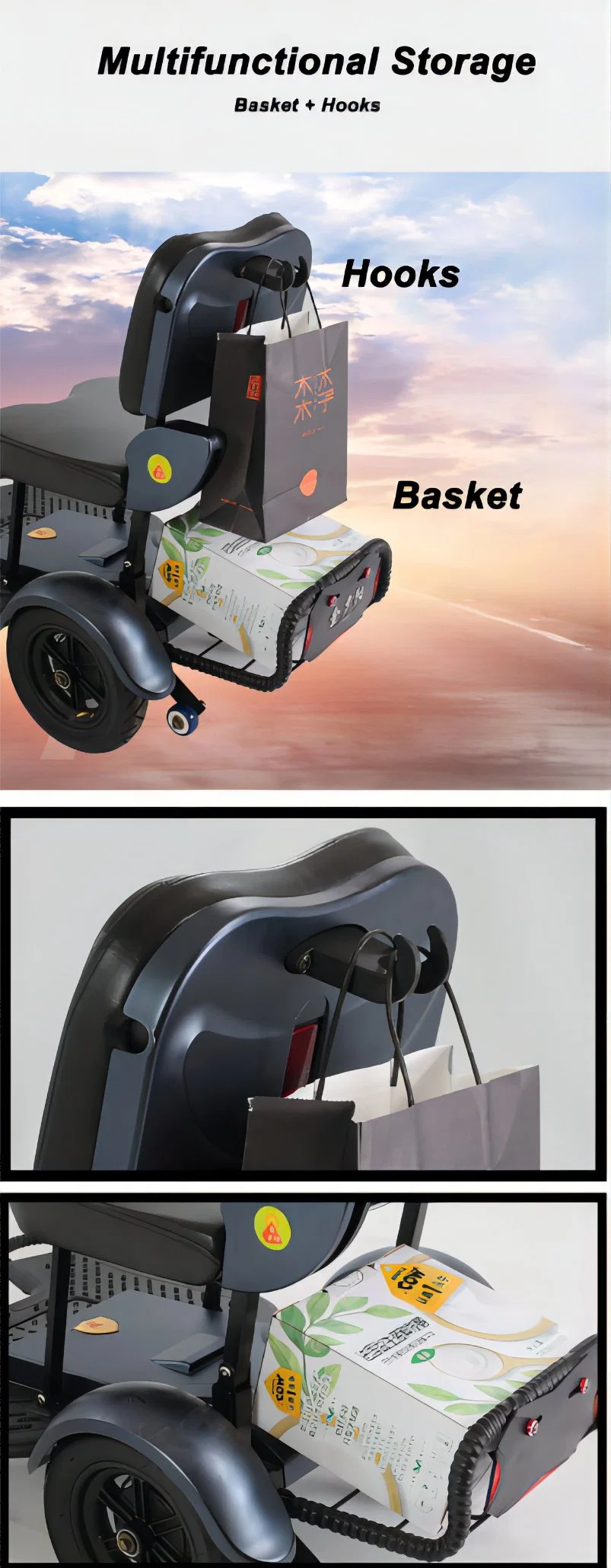 Foldable 3 Wheel Mobility Scooter Tricycle Adult Electric for Disabled People Elderly Handicapped Scooters