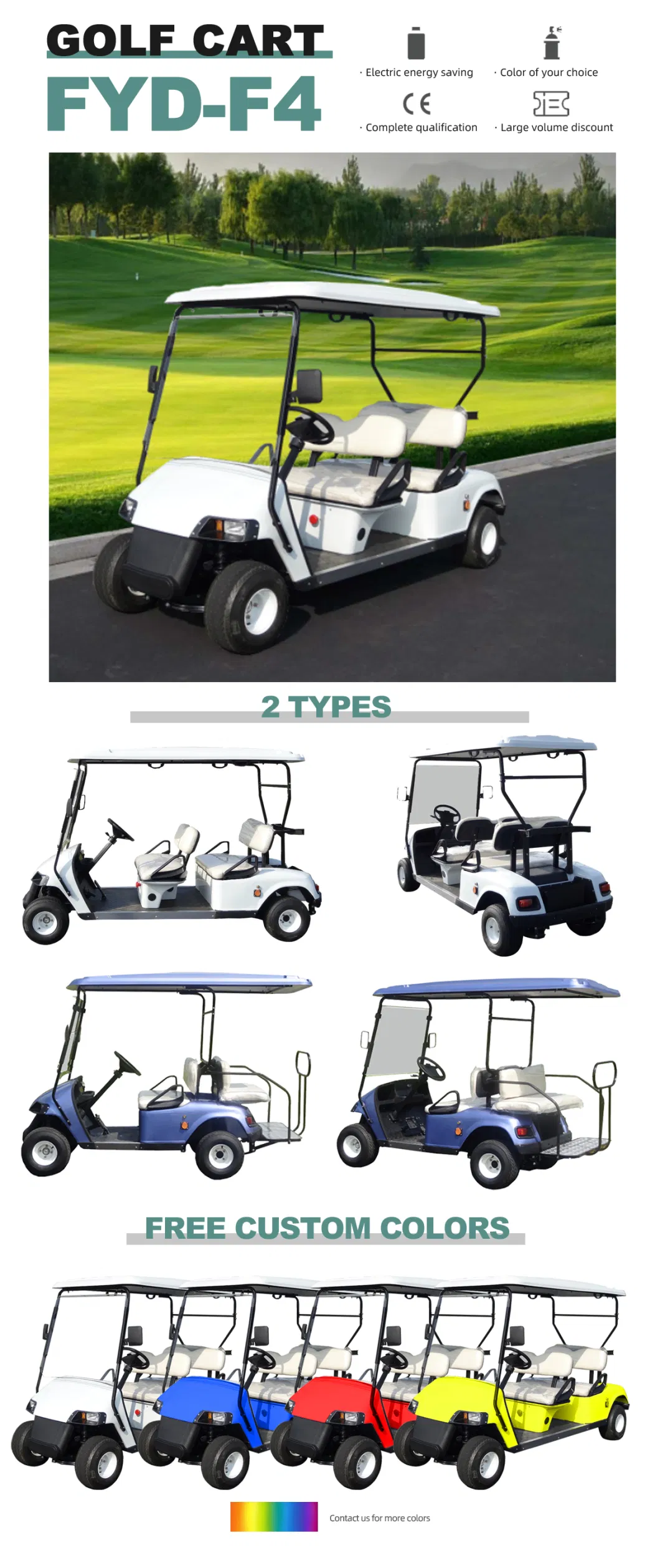 Dormitory Transportation Sport Buggy Street Legal Green Electric Golf Cart Price for Hunting with Big Storage Space