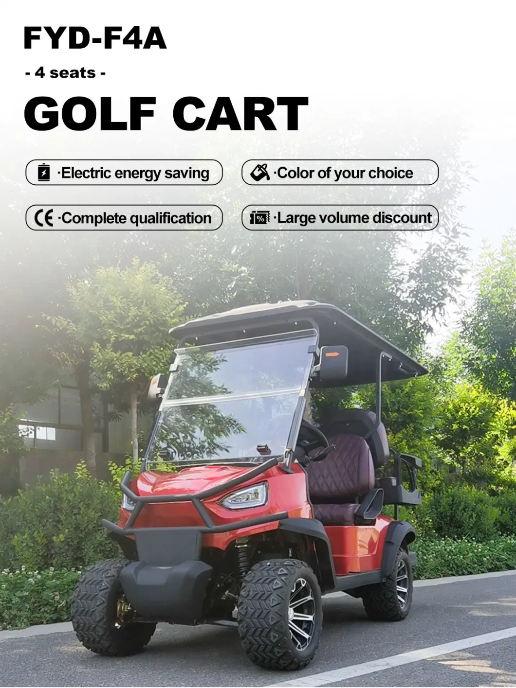 Large Volume Supply Sport Western Style 4 Wheel Red Club Car 4 2 Seater Utility Golf Cart Price for Sale