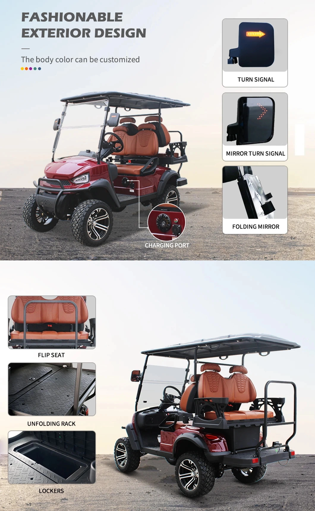 48/72V Aluminum Chassis Frame 4 Seat Electric Lithium Battery Golf Buggy Hunting Cart Street Legal Golf Cart Vehicle