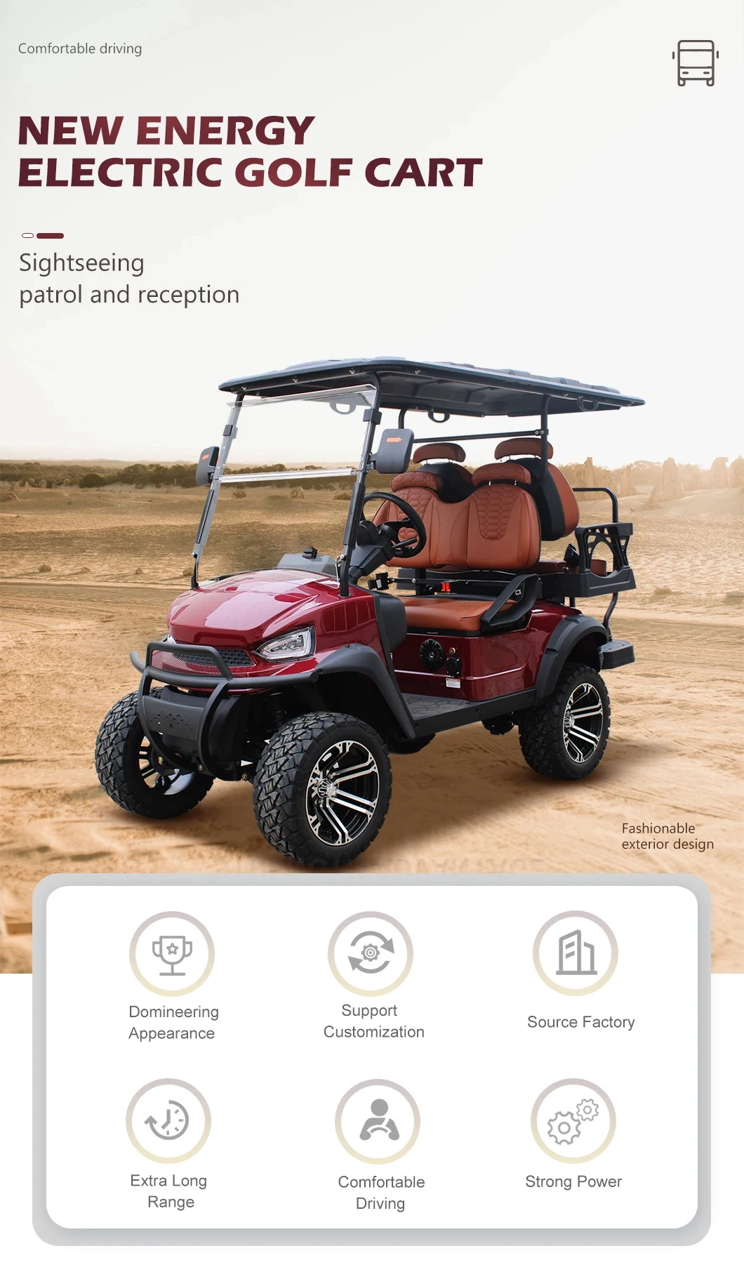 48/72V Aluminum Chassis Frame 4 Seat Electric Lithium Battery Golf Buggy Hunting Cart Street Legal Golf Cart Vehicle